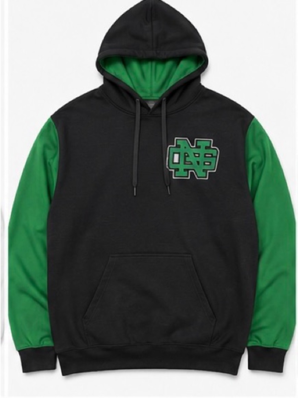 Black & Green Pullover Hoodie with Embroidered Monogram
